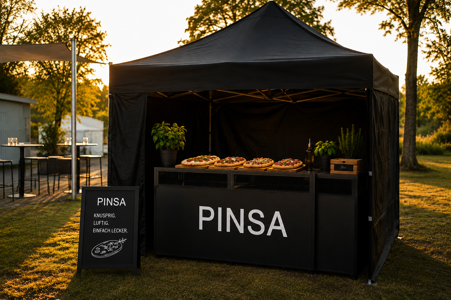 Mobiler Pinsa Stand Darmstadt für Sommerfest und Hochzeit